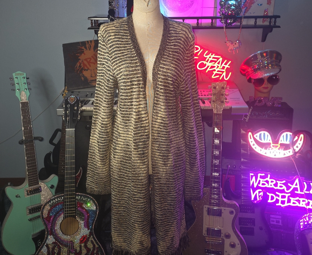 Style & Co. Cream and Brown Striped Cardigan